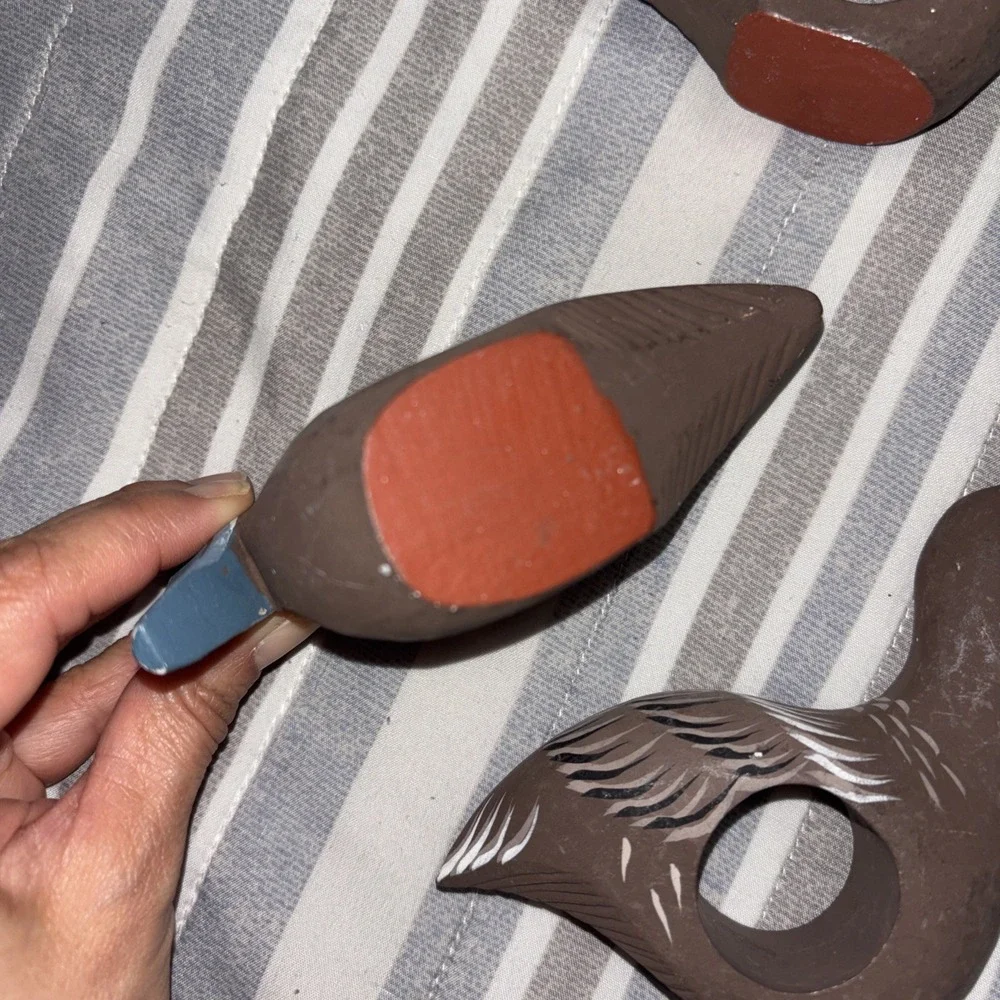 6 Pelican Napkin Ring Holders Wood Hand Carved Beach Bird Coastal Nautical